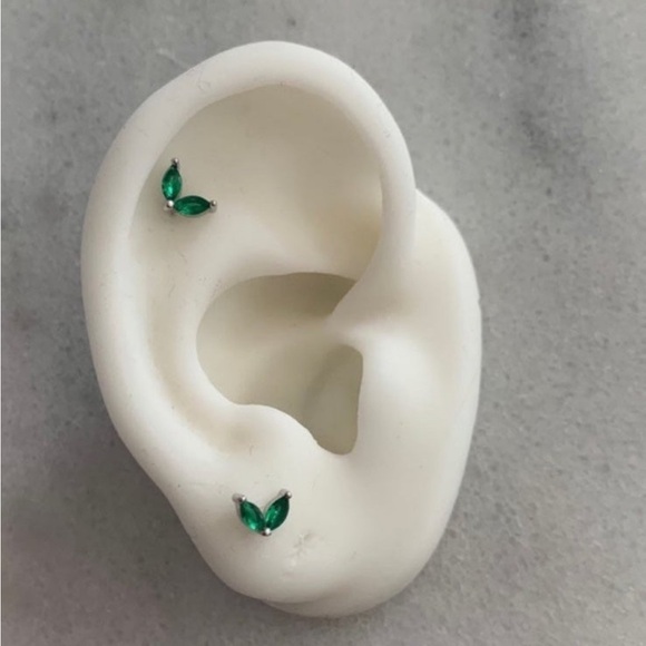 Modest Lu Jewelry - COPY - Sterling Silver Green Crystal Leaf Huggie Earrings Brand New
